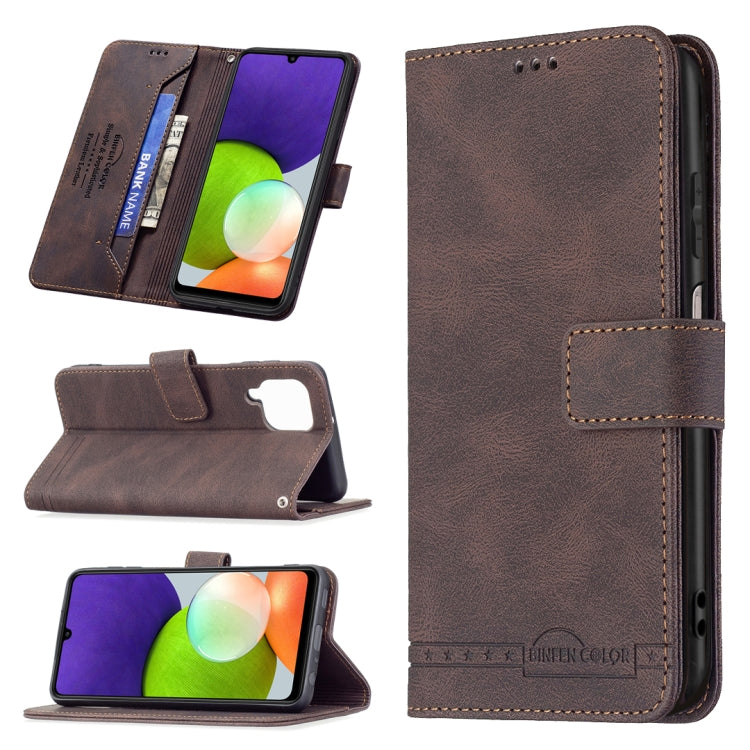 For Samsung Galaxy A22 4G Magnetic Clasp RFID Blocking Anti-Theft Leather Case with Holder & Card Slots & Wallet
