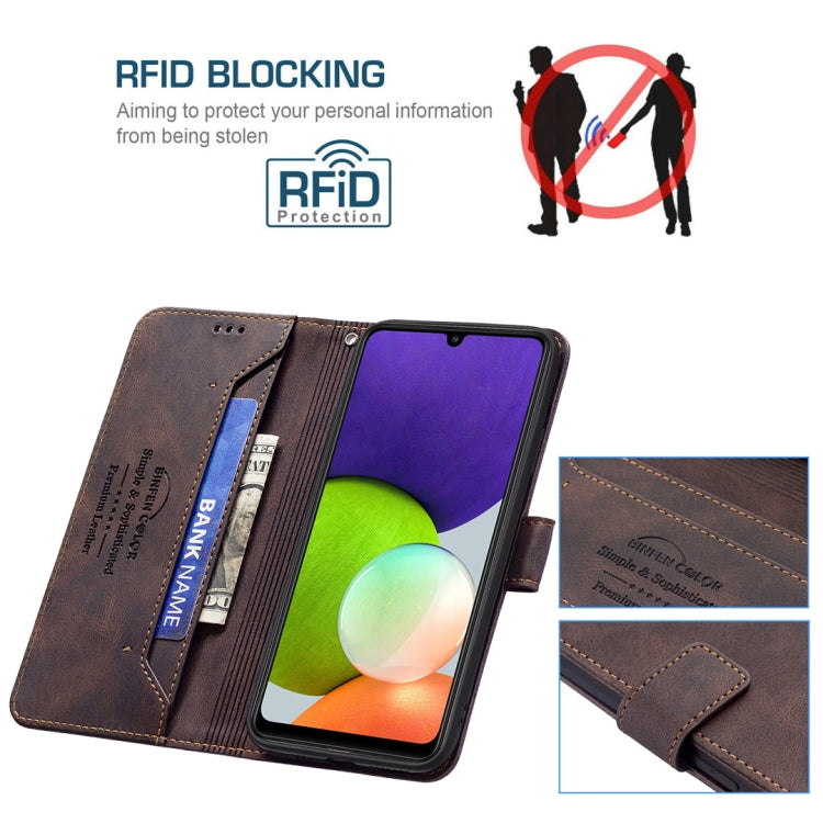 For Samsung Galaxy A22 4G Magnetic Clasp RFID Blocking Anti-Theft Leather Case with Holder & Card Slots & Wallet