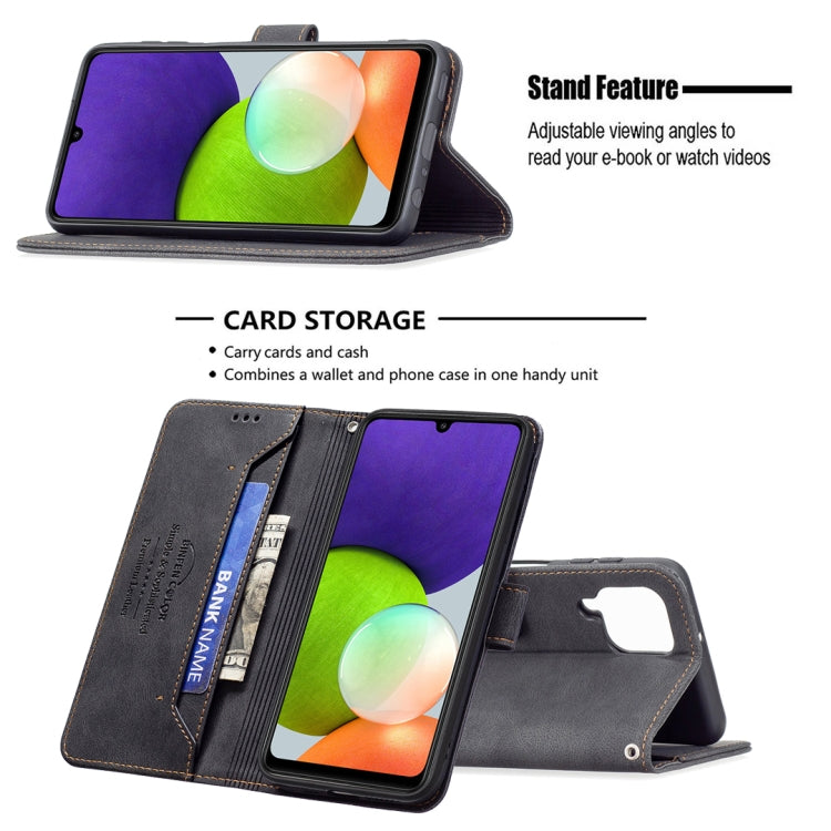 For Samsung Galaxy A22 4G Magnetic Clasp RFID Blocking Anti-Theft Leather Case with Holder & Card Slots & Wallet