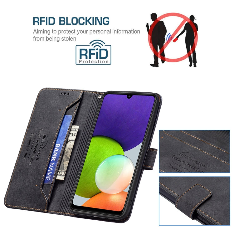 For Samsung Galaxy A22 4G Magnetic Clasp RFID Blocking Anti-Theft Leather Case with Holder & Card Slots & Wallet