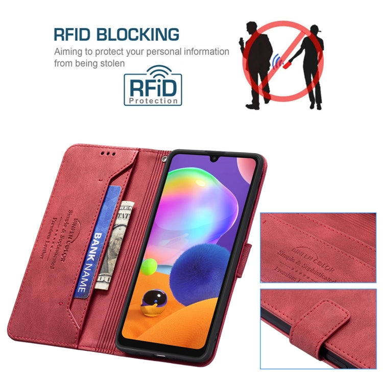 For Samsung Galaxy A31 Magnetic Clasp RFID Blocking Anti-Theft Leather Case with Holder & Card Slots & Wallet