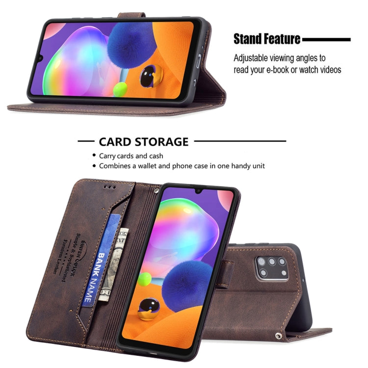 For Samsung Galaxy A31 Magnetic Clasp RFID Blocking Anti-Theft Leather Case with Holder & Card Slots & Wallet