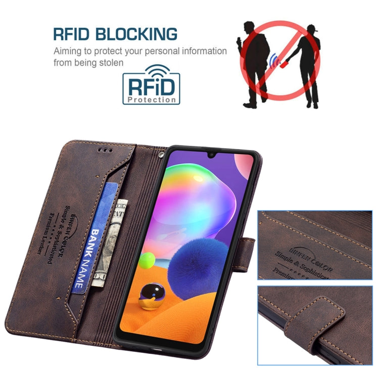 For Samsung Galaxy A31 Magnetic Clasp RFID Blocking Anti-Theft Leather Case with Holder & Card Slots & Wallet