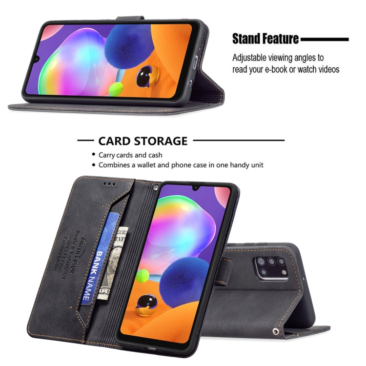 For Samsung Galaxy A31 Magnetic Clasp RFID Blocking Anti-Theft Leather Case with Holder & Card Slots & Wallet
