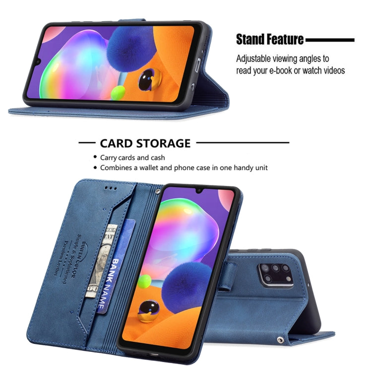 For Samsung Galaxy A31 Magnetic Clasp RFID Blocking Anti-Theft Leather Case with Holder & Card Slots & Wallet