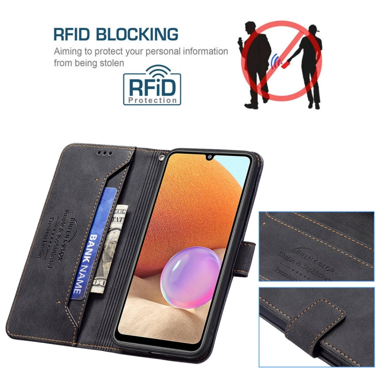 For Samsung Galaxy A32 4G Magnetic Clasp RFID Blocking Anti-Theft Leather Case with Holder & Card Slots & Wallet
