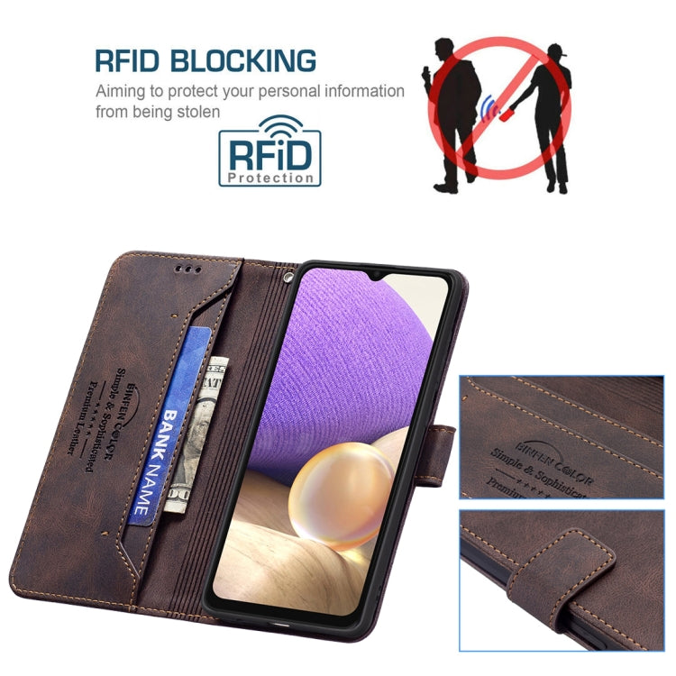 For Samsung Galaxy A32 5G Magnetic Clasp RFID Blocking Anti-Theft Leather Case with Holder & Card Slots & Wallet