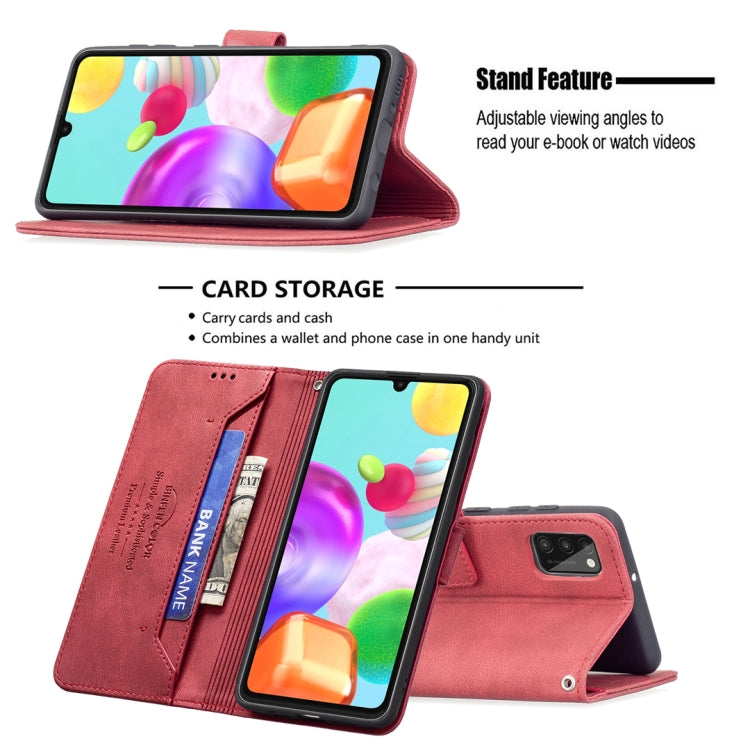 For Samsung Galaxy A41 Magnetic Clasp RFID Blocking Anti-Theft Leather Case with Holder & Card Slots & Wallet