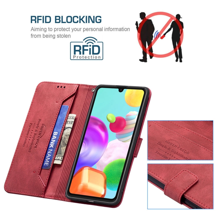 For Samsung Galaxy A41 Magnetic Clasp RFID Blocking Anti-Theft Leather Case with Holder & Card Slots & Wallet