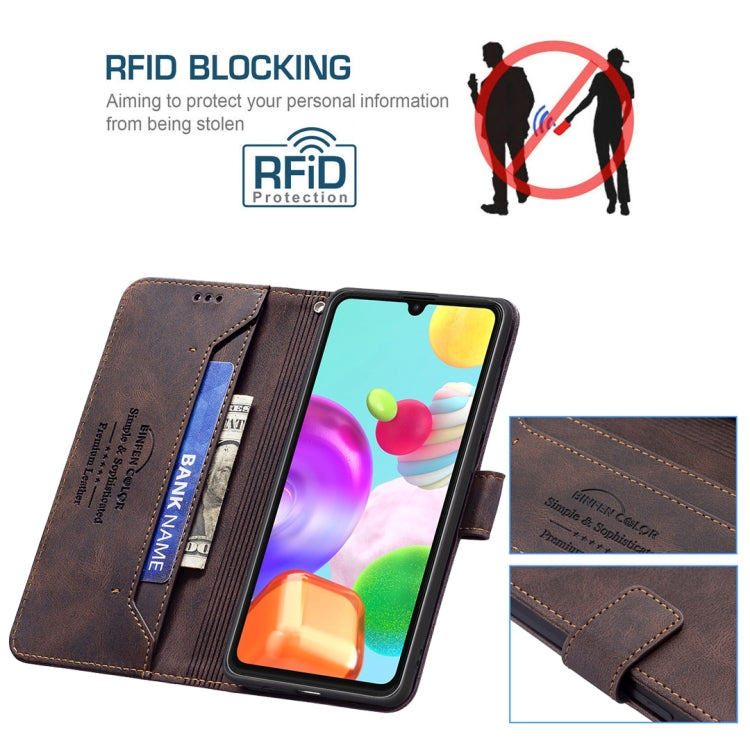 For Samsung Galaxy A41 Magnetic Clasp RFID Blocking Anti-Theft Leather Case with Holder & Card Slots & Wallet