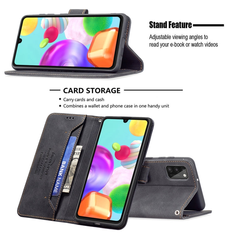 For Samsung Galaxy A41 Magnetic Clasp RFID Blocking Anti-Theft Leather Case with Holder & Card Slots & Wallet
