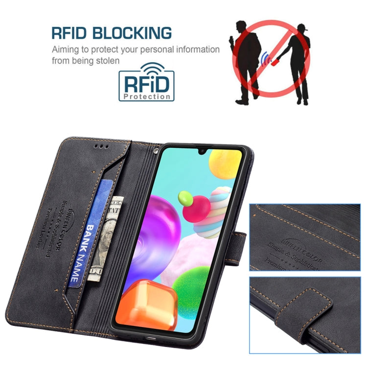 For Samsung Galaxy A41 Magnetic Clasp RFID Blocking Anti-Theft Leather Case with Holder & Card Slots & Wallet