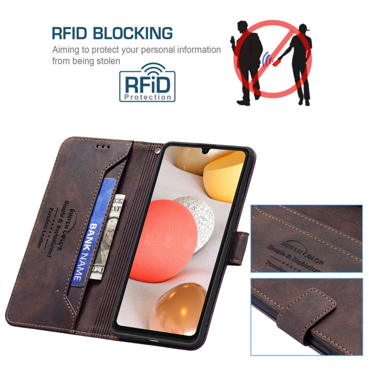 For Samsung Galaxy A42 5G Magnetic Clasp RFID Blocking Anti-Theft Leather Case with Holder & Card Slots & Wallet