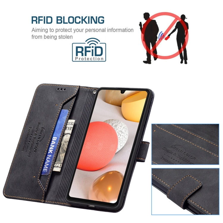 For Samsung Galaxy A42 5G Magnetic Clasp RFID Blocking Anti-Theft Leather Case with Holder & Card Slots & Wallet