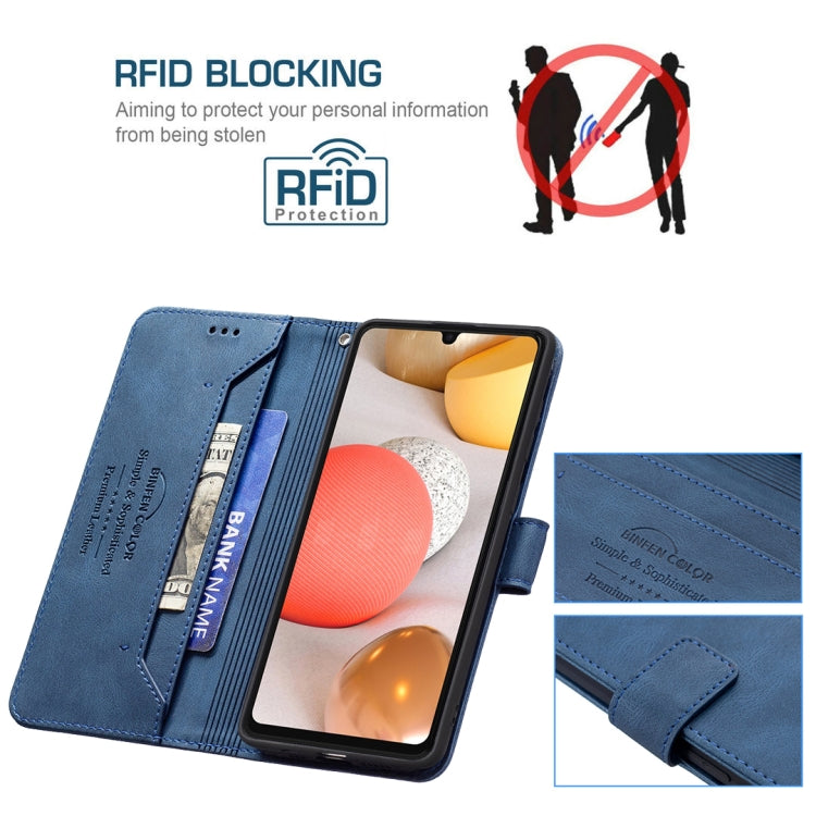 For Samsung Galaxy A42 5G Magnetic Clasp RFID Blocking Anti-Theft Leather Case with Holder & Card Slots & Wallet