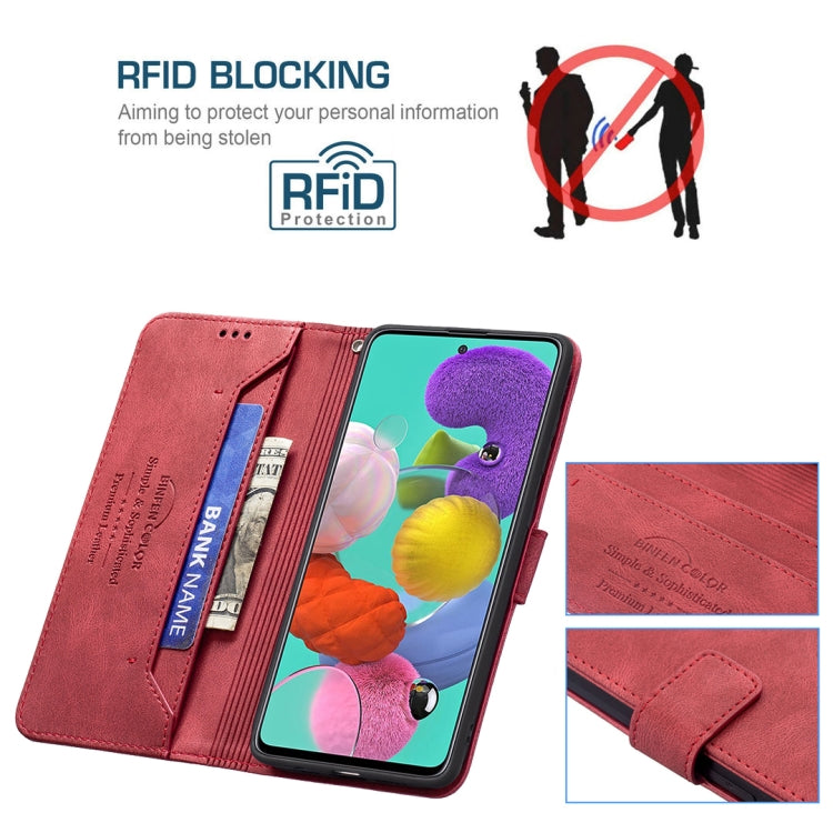 For Samsung Galaxy A51 Magnetic Clasp RFID Blocking Anti-Theft Leather Case with Holder & Card Slots & Wallet