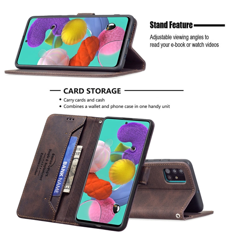 For Samsung Galaxy A51 Magnetic Clasp RFID Blocking Anti-Theft Leather Case with Holder & Card Slots & Wallet