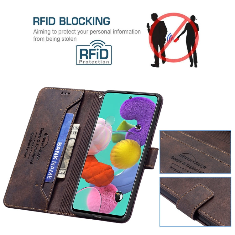 For Samsung Galaxy A51 Magnetic Clasp RFID Blocking Anti-Theft Leather Case with Holder & Card Slots & Wallet