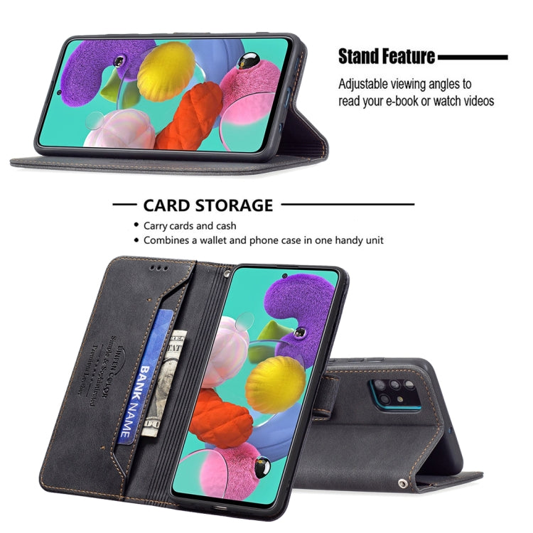 For Samsung Galaxy A51 Magnetic Clasp RFID Blocking Anti-Theft Leather Case with Holder & Card Slots & Wallet