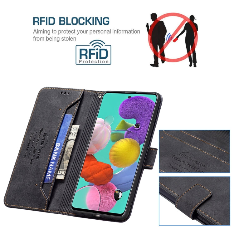 For Samsung Galaxy A51 Magnetic Clasp RFID Blocking Anti-Theft Leather Case with Holder & Card Slots & Wallet