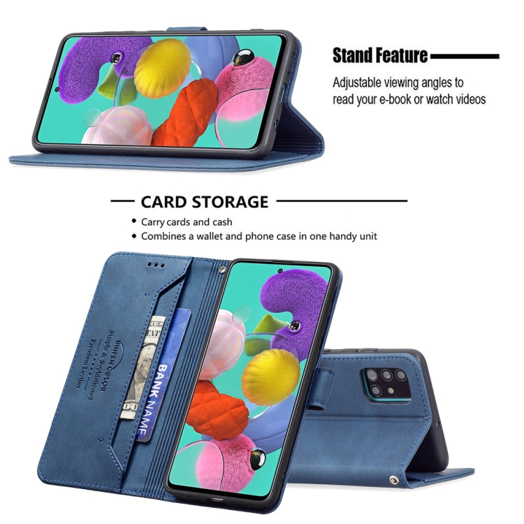 For Samsung Galaxy A51 Magnetic Clasp RFID Blocking Anti-Theft Leather Case with Holder & Card Slots & Wallet