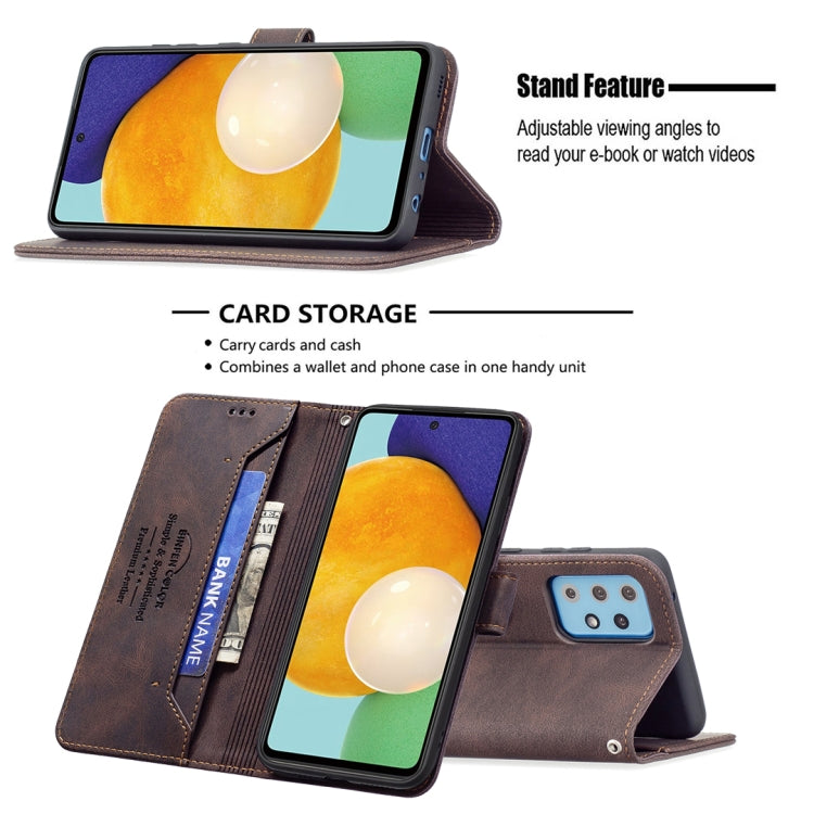 For Samsung Galaxy A52 Magnetic Clasp RFID Blocking Anti-Theft Leather Case with Holder & Card Slots & Wallet