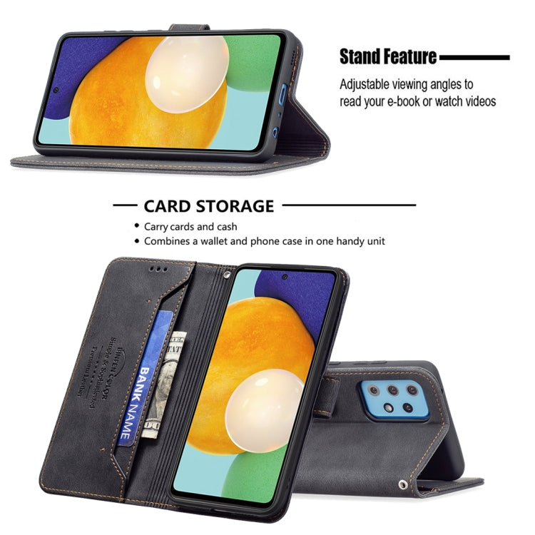 For Samsung Galaxy A52 Magnetic Clasp RFID Blocking Anti-Theft Leather Case with Holder & Card Slots & Wallet
