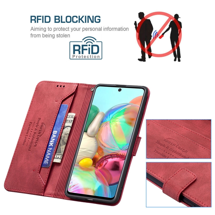 For Samsung Galaxy A71 Magnetic Clasp RFID Blocking Anti-Theft Leather Case with Holder & Card Slots & Wallet