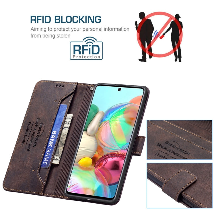 For Samsung Galaxy A71 Magnetic Clasp RFID Blocking Anti-Theft Leather Case with Holder & Card Slots & Wallet