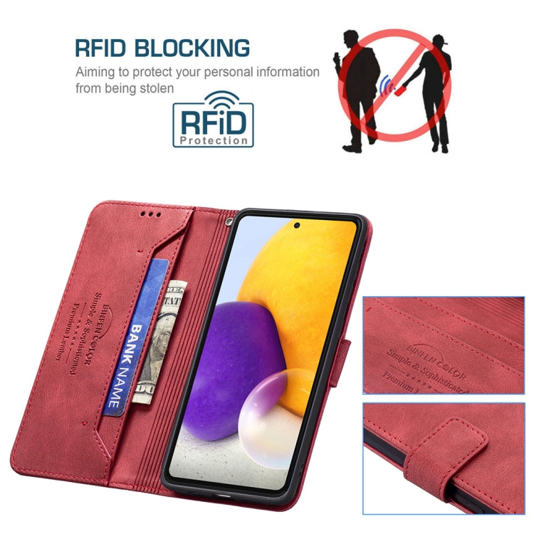 For Samsung Galaxy A72 Magnetic Clasp RFID Blocking Anti-Theft Leather Case with Holder & Card Slots & Wallet