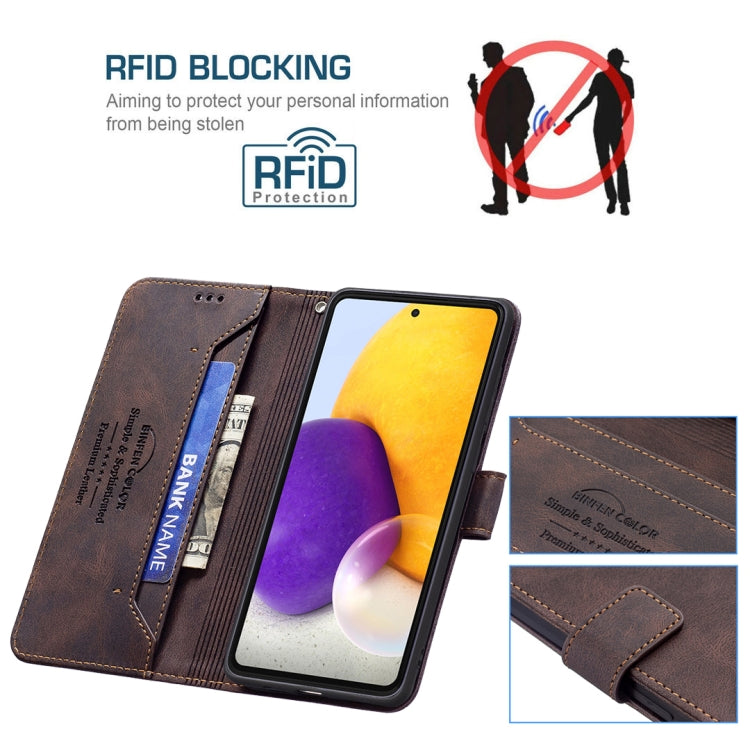 For Samsung Galaxy A72 Magnetic Clasp RFID Blocking Anti-Theft Leather Case with Holder & Card Slots & Wallet