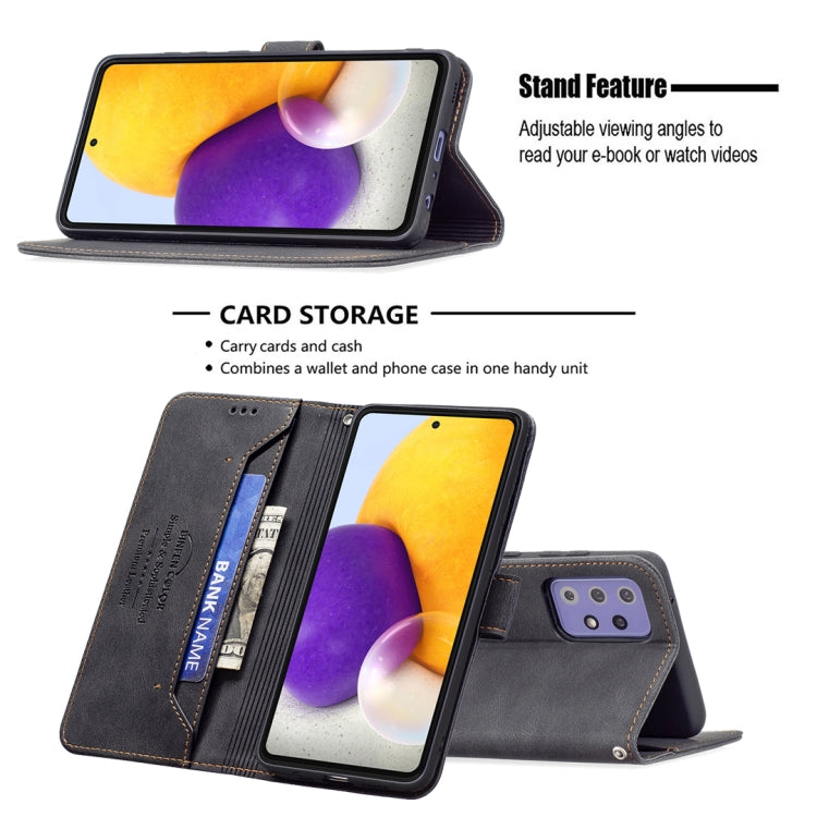 For Samsung Galaxy A72 Magnetic Clasp RFID Blocking Anti-Theft Leather Case with Holder & Card Slots & Wallet