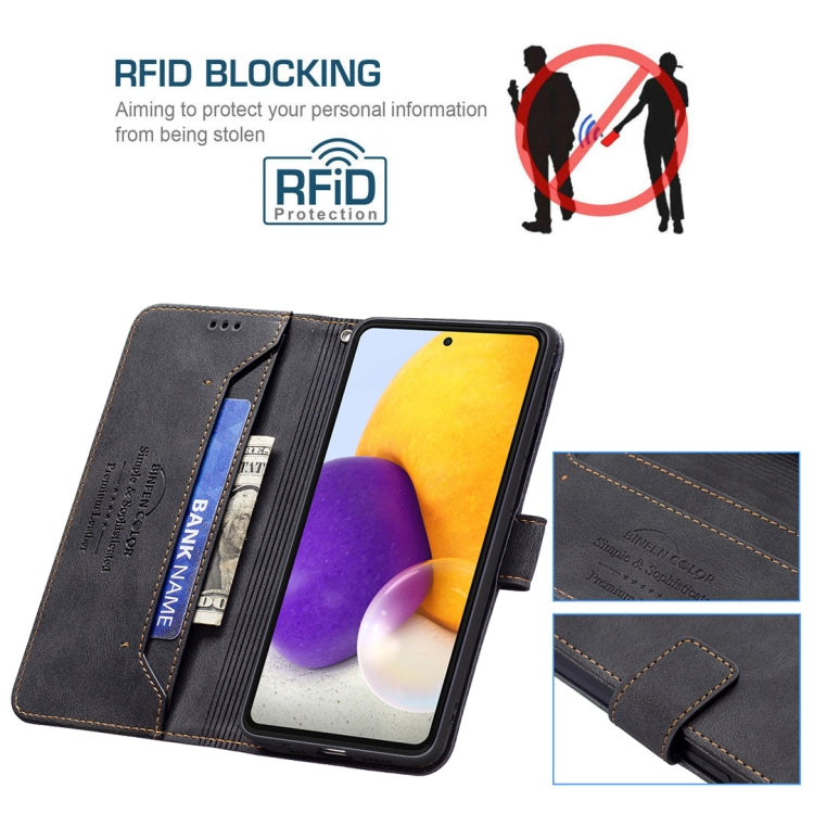 For Samsung Galaxy A72 Magnetic Clasp RFID Blocking Anti-Theft Leather Case with Holder & Card Slots & Wallet