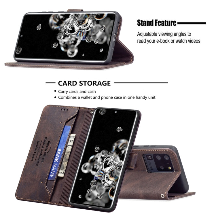For Samsung Galaxy S20 Ultra Magnetic Clasp RFID Blocking Anti-Theft Leather Case with Holder & Card Slots & Wallet