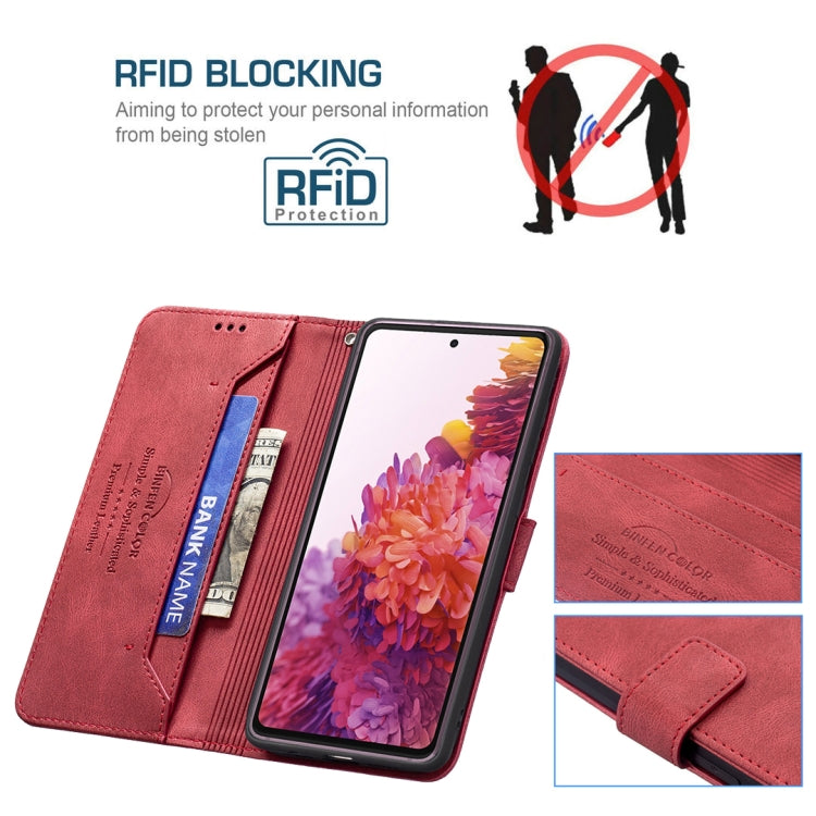 For Samsung Galaxy S20 FE Magnetic Clasp RFID Blocking Anti-Theft Leather Case with Holder & Card Slots & Wallet