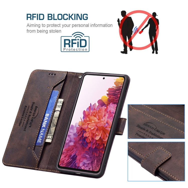 For Samsung Galaxy S20 FE Magnetic Clasp RFID Blocking Anti-Theft Leather Case with Holder & Card Slots & Wallet