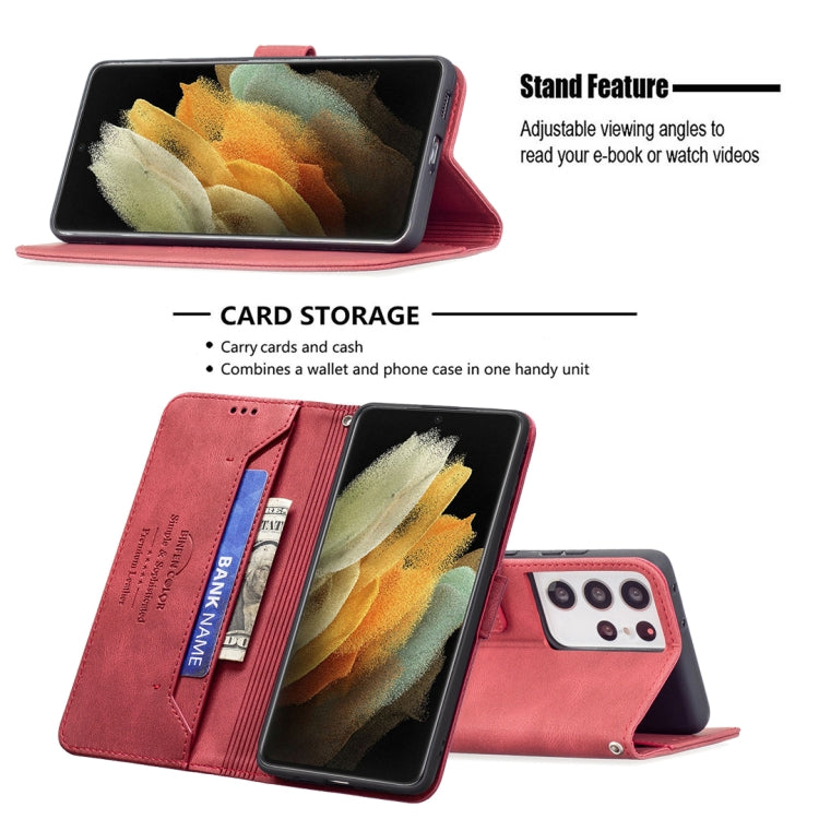 For Samsung Galaxy S21 Ultra 5G Magnetic Clasp RFID Blocking Anti-Theft Leather Case with Holder & Card Slots & Wallet