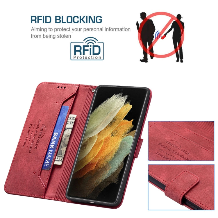 For Samsung Galaxy S21 Ultra 5G Magnetic Clasp RFID Blocking Anti-Theft Leather Case with Holder & Card Slots & Wallet