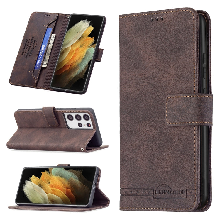 For Samsung Galaxy S21 Ultra 5G Magnetic Clasp RFID Blocking Anti-Theft Leather Case with Holder & Card Slots & Wallet