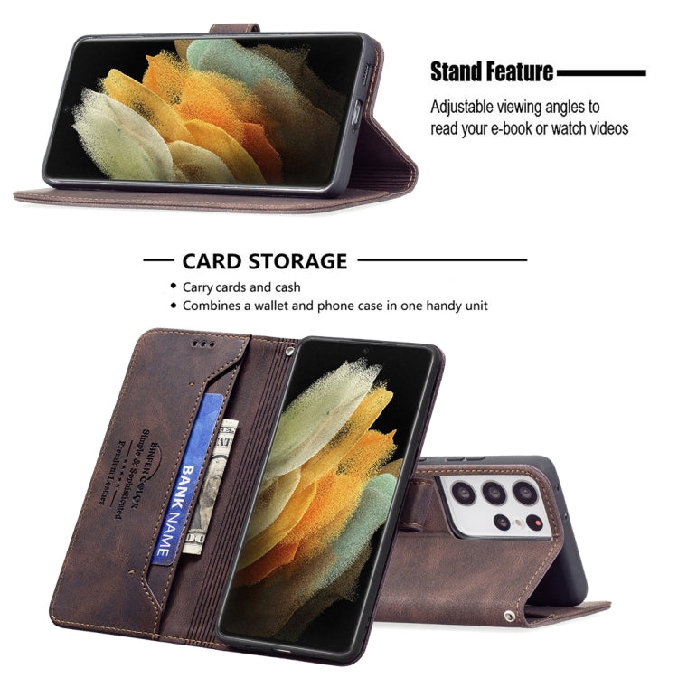 For Samsung Galaxy S21 Ultra 5G Magnetic Clasp RFID Blocking Anti-Theft Leather Case with Holder & Card Slots & Wallet