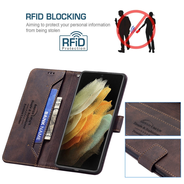 For Samsung Galaxy S21 Ultra 5G Magnetic Clasp RFID Blocking Anti-Theft Leather Case with Holder & Card Slots & Wallet
