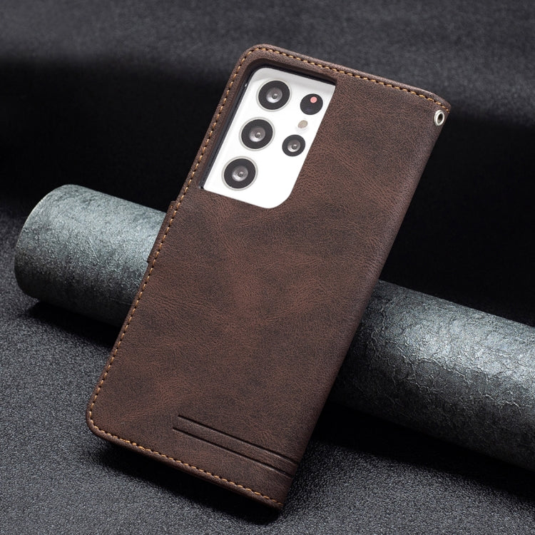 For Samsung Galaxy S21 Ultra 5G Magnetic Clasp RFID Blocking Anti-Theft Leather Case with Holder & Card Slots & Wallet