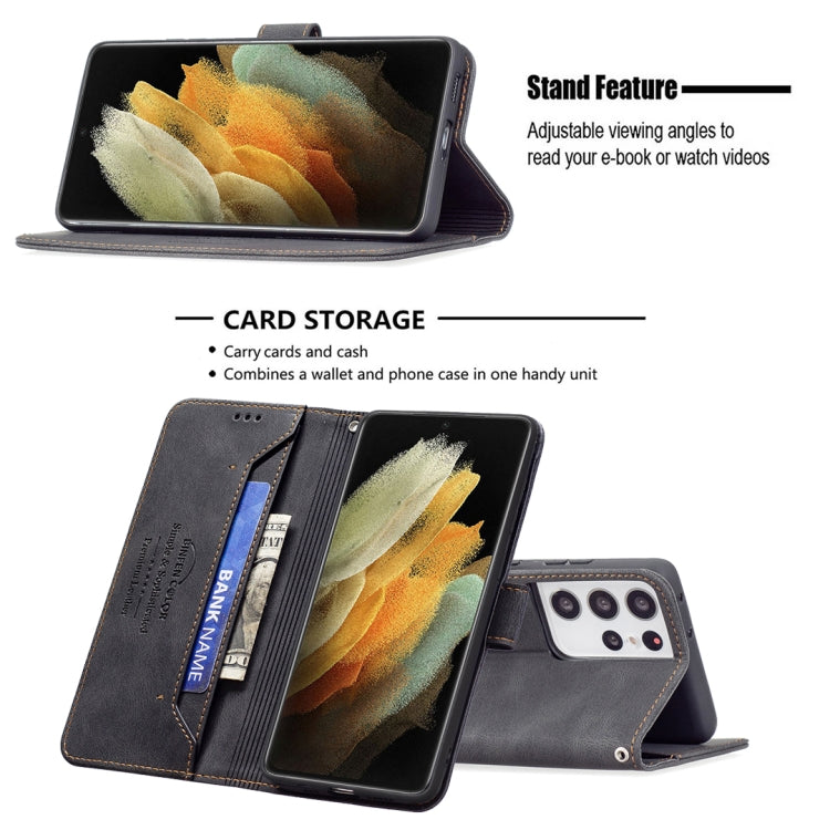 For Samsung Galaxy S21 Ultra 5G Magnetic Clasp RFID Blocking Anti-Theft Leather Case with Holder & Card Slots & Wallet