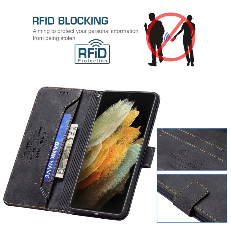 For Samsung Galaxy S21 Ultra 5G Magnetic Clasp RFID Blocking Anti-Theft Leather Case with Holder & Card Slots & Wallet