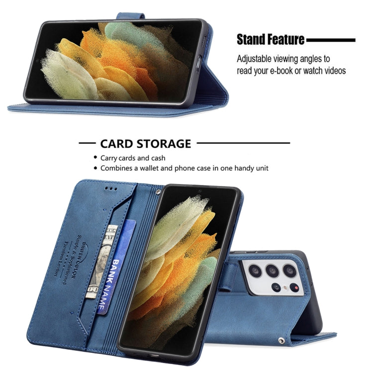 For Samsung Galaxy S21 Ultra 5G Magnetic Clasp RFID Blocking Anti-Theft Leather Case with Holder & Card Slots & Wallet