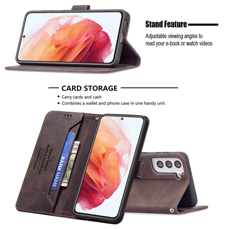 For Samsung Galaxy S21 5G Magnetic Clasp RFID Blocking Anti-Theft Leather Case with Holder & Card Slots & Wallet