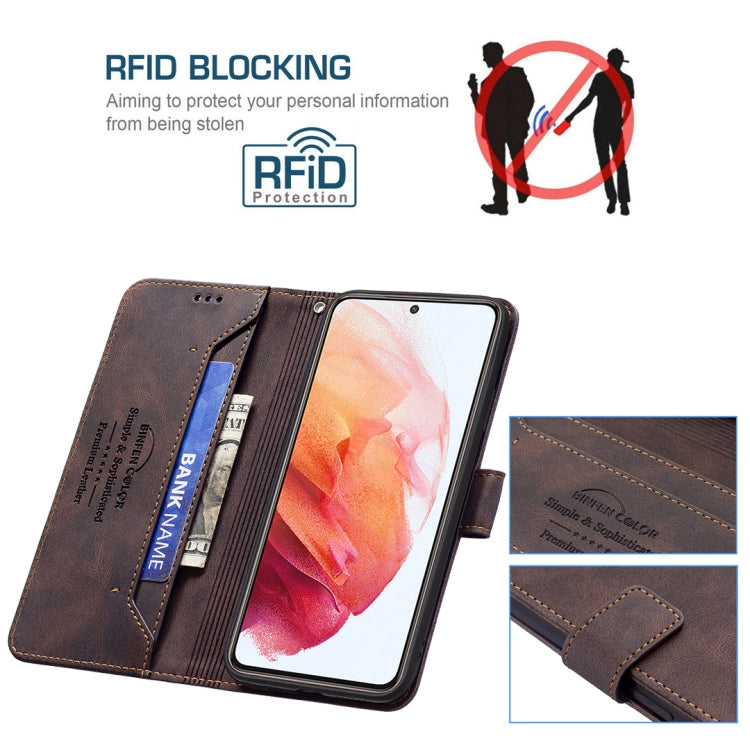 For Samsung Galaxy S21 5G Magnetic Clasp RFID Blocking Anti-Theft Leather Case with Holder & Card Slots & Wallet