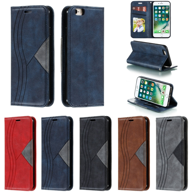 For iPhone 6 Splicing Color Magnetic Hem Horizontal Flip Leather Case with Holder & Card Slots