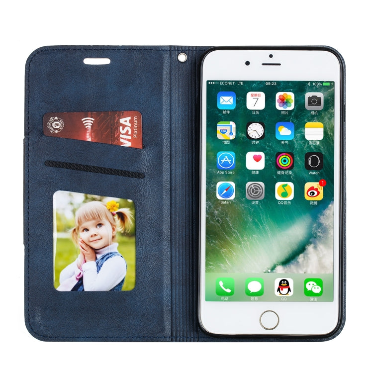 For iPhone 6 Plus Splicing Color Magnetic Hem Horizontal Flip Leather Case with Holder & Card Slots