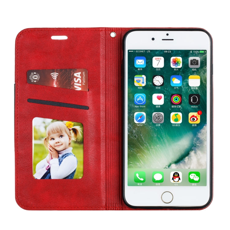 For iPhone 6 Plus Splicing Color Magnetic Hem Horizontal Flip Leather Case with Holder & Card Slots